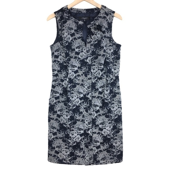 NINE WEST Dress Sheath Floral Flower Tweed Easter Wedding Guest Attire Size 12 - Picture 1 of 11